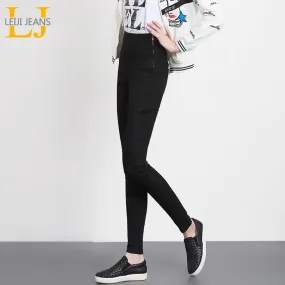 Leiji Autumn Style 40-120KG Available Plus Size Women Side Zipper Legging Jeans High Waist Elastic Skinny Jeans Pencil Pants