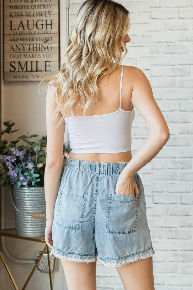 Light Washed Denim Frayed Shorts