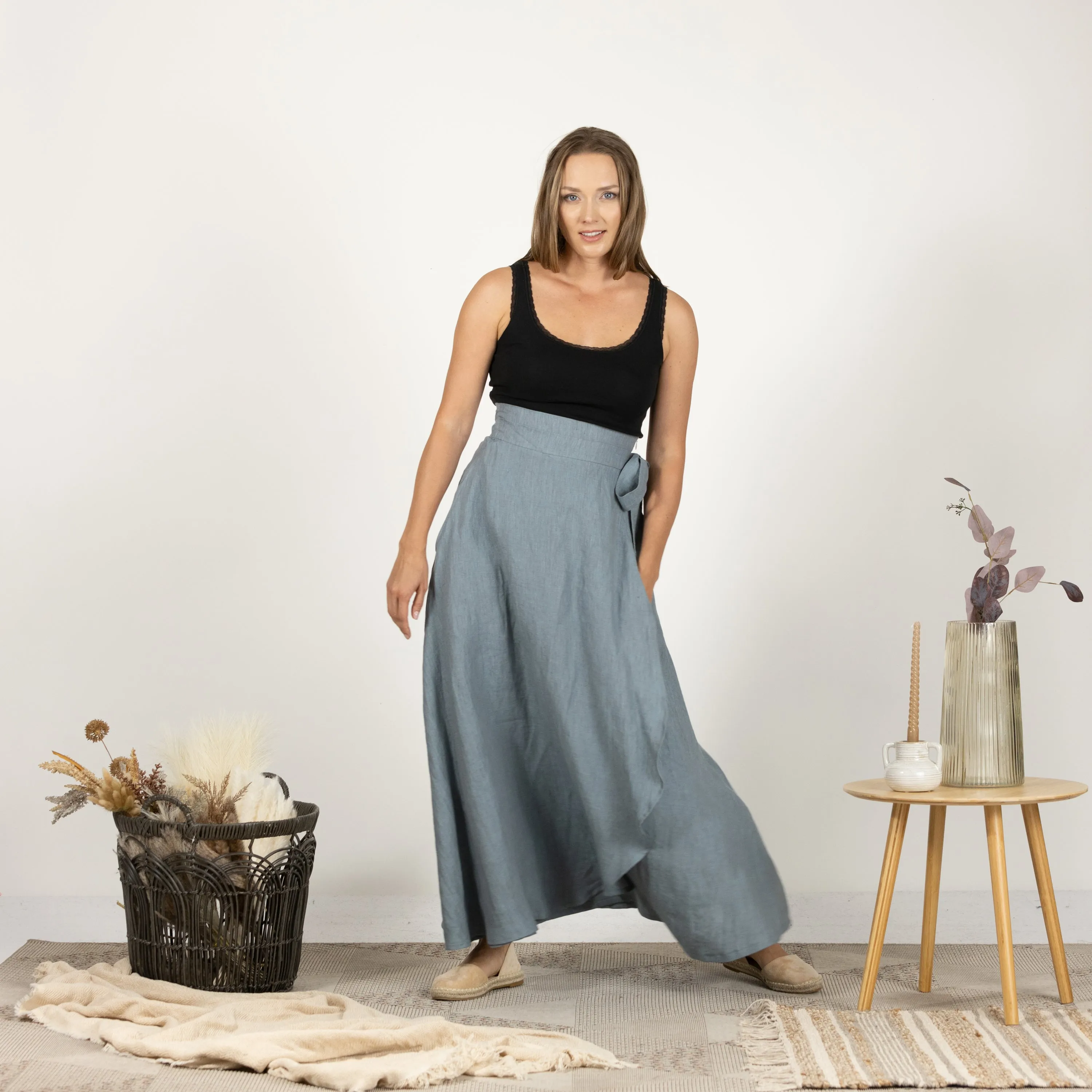 Linen Wrap Around Skirt with a Tie