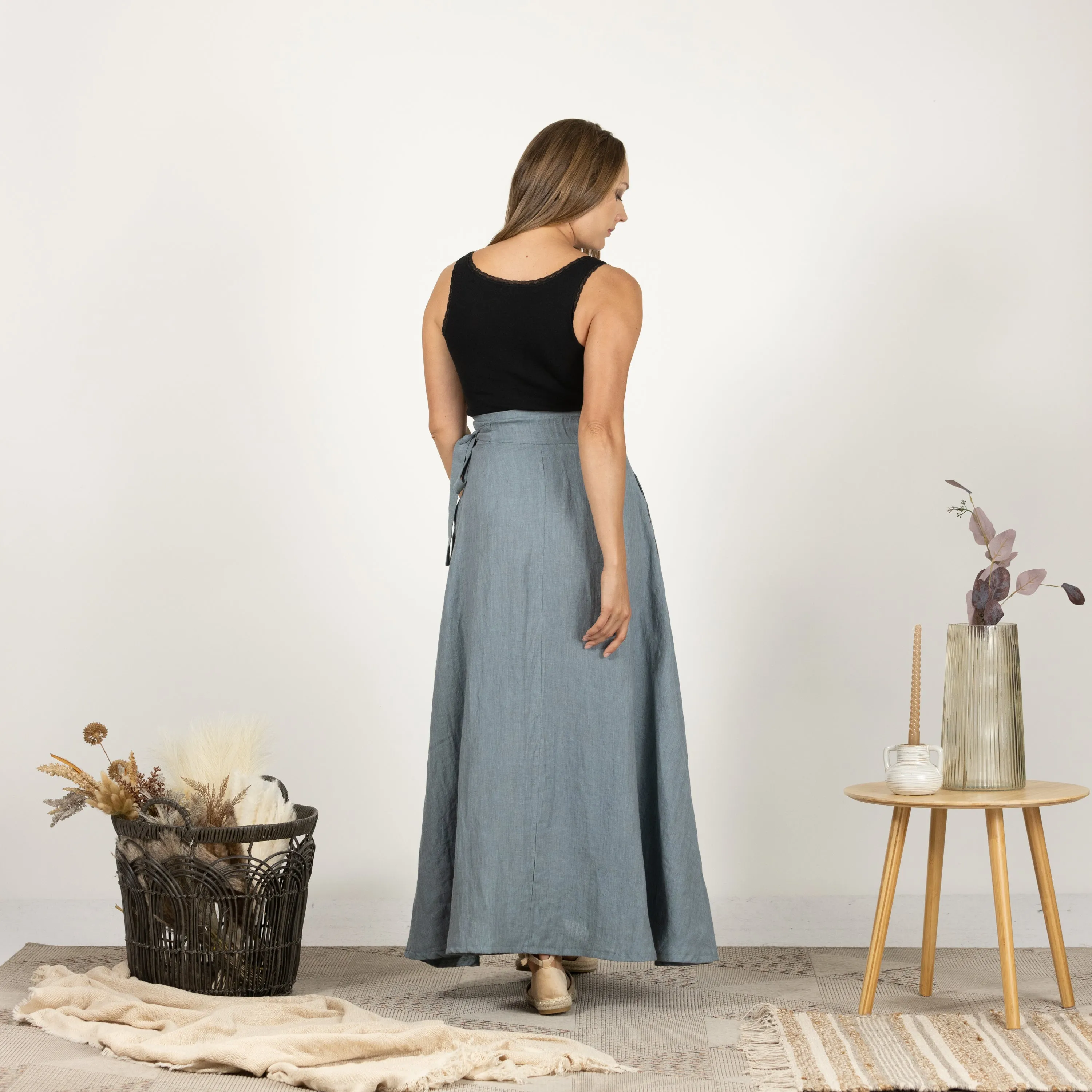 Linen Wrap Around Skirt with a Tie