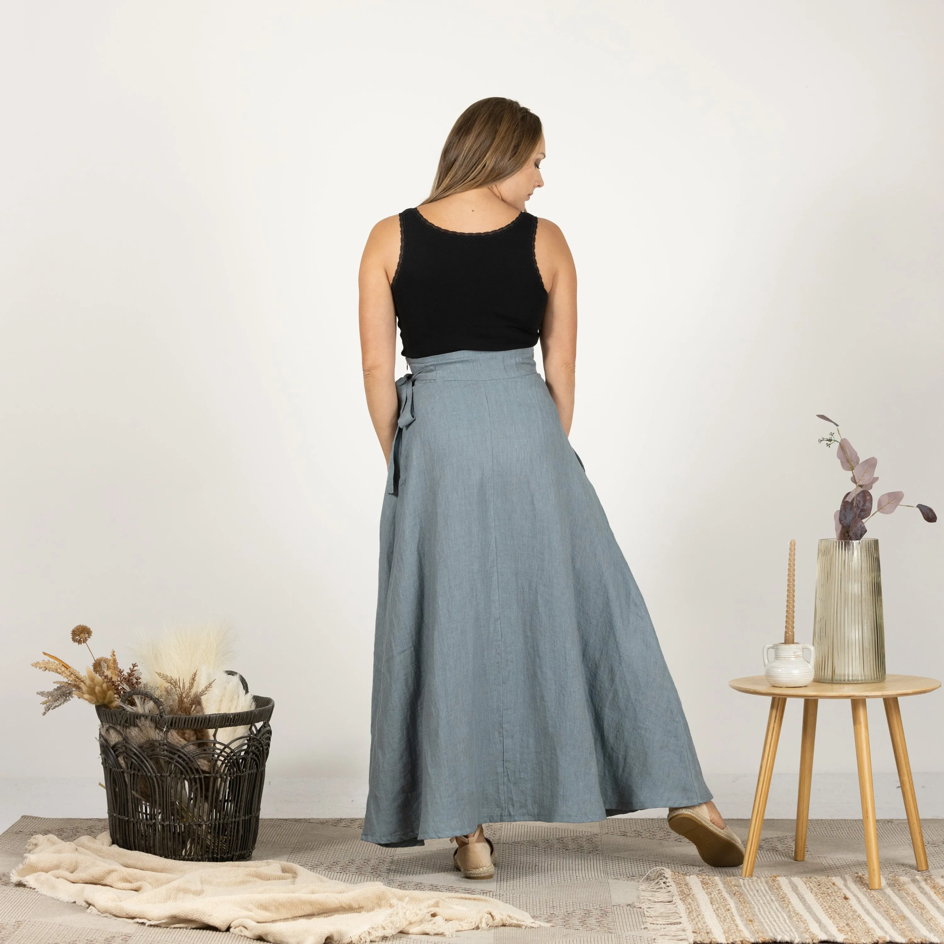 Linen Wrap Around Skirt with a Tie