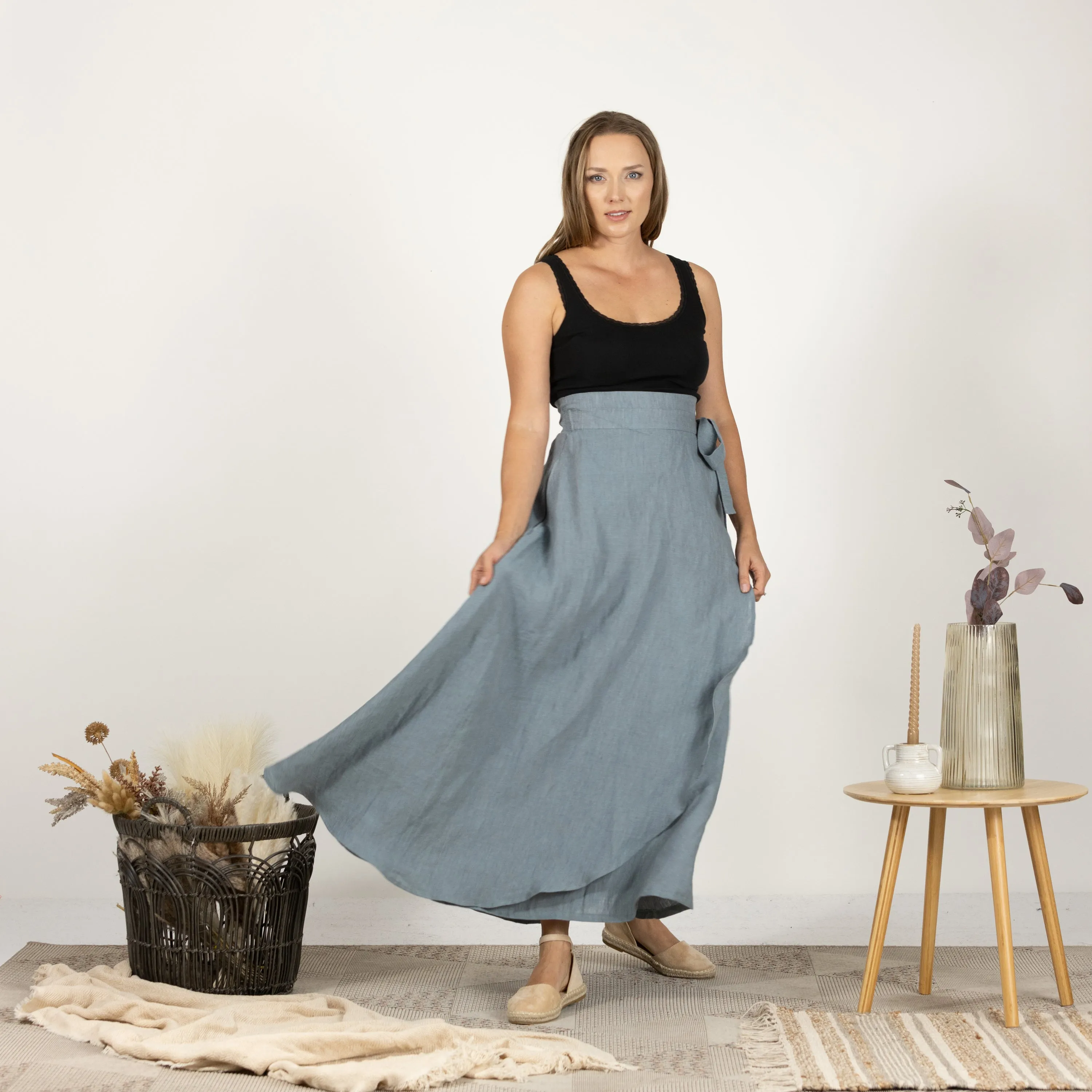 Linen Wrap Around Skirt with a Tie