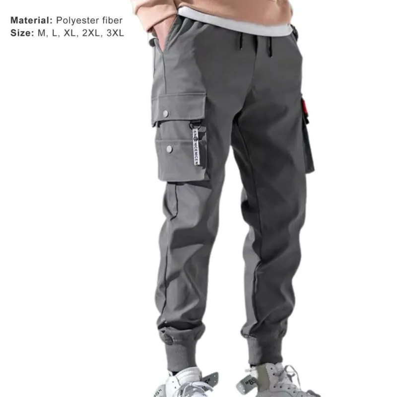 Mens Cargo Pants Joggers with Multi-pockets and Elastic Cuffs