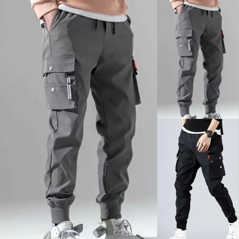 Mens Cargo Pants Joggers with Multi-pockets and Elastic Cuffs