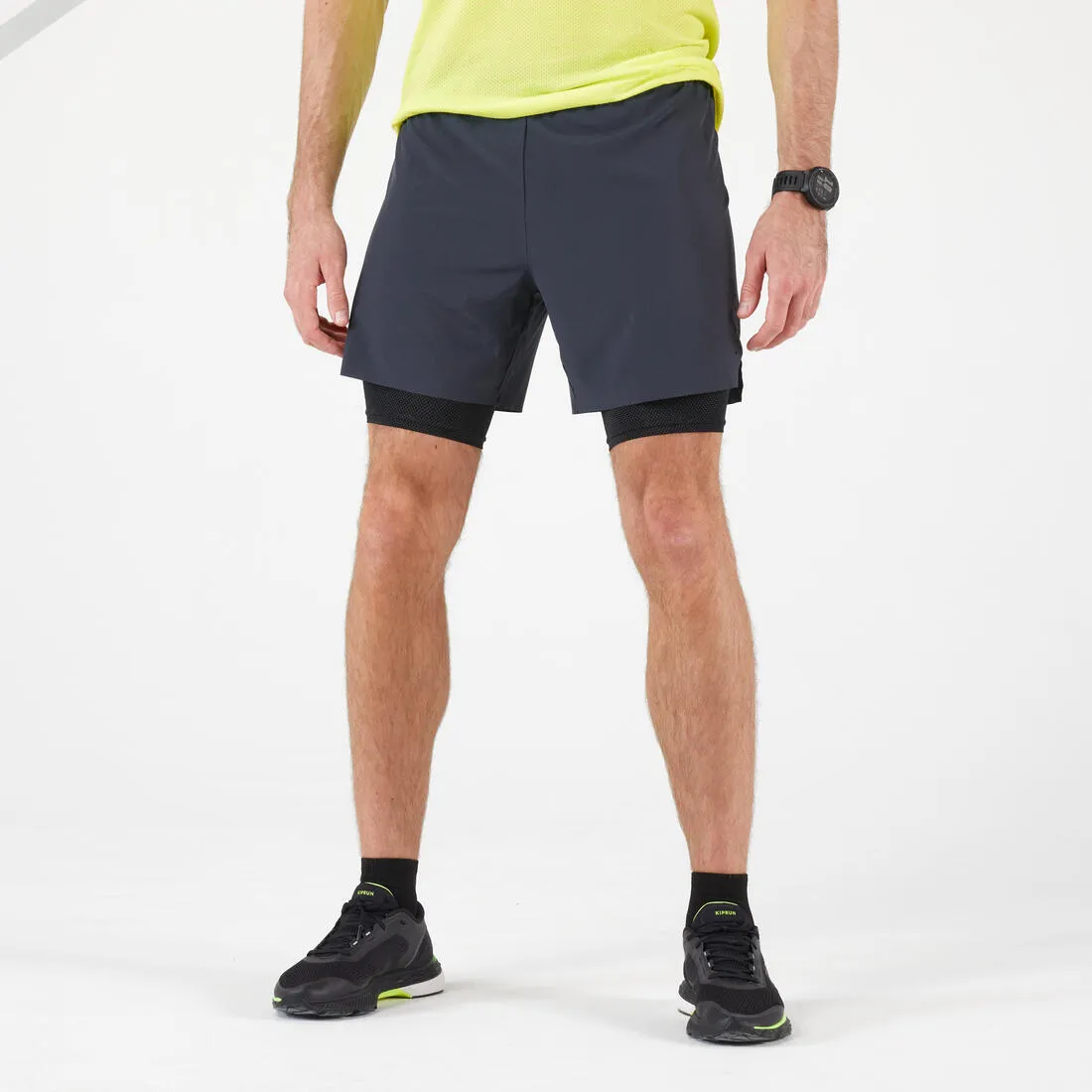 Men's KIPRUN Run 500 2in1 Comfort running shorts - Carbon Grey