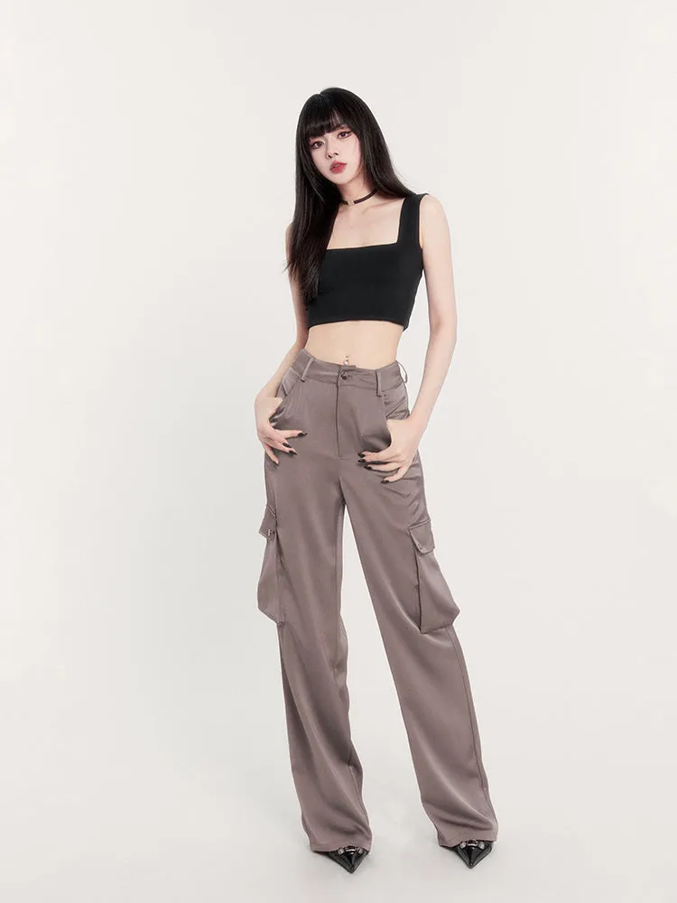 Mist Silky High Waist Cargo Pants