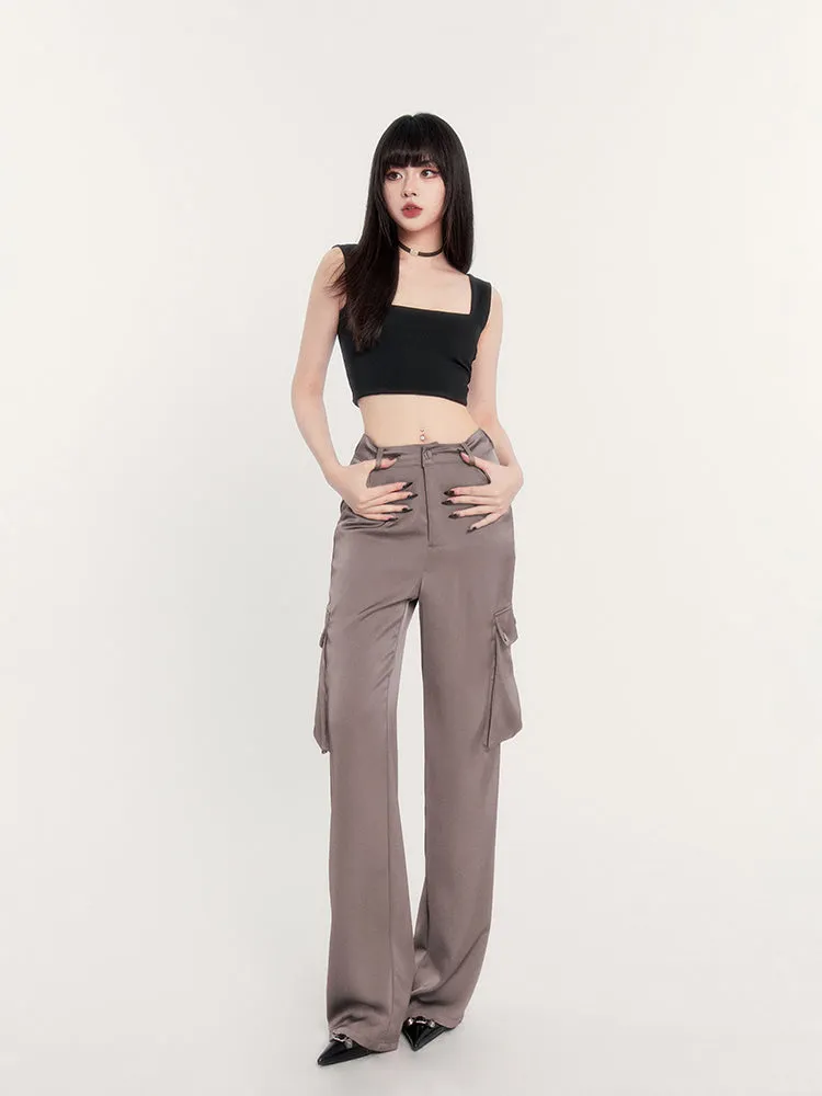 Mist Silky High Waist Cargo Pants