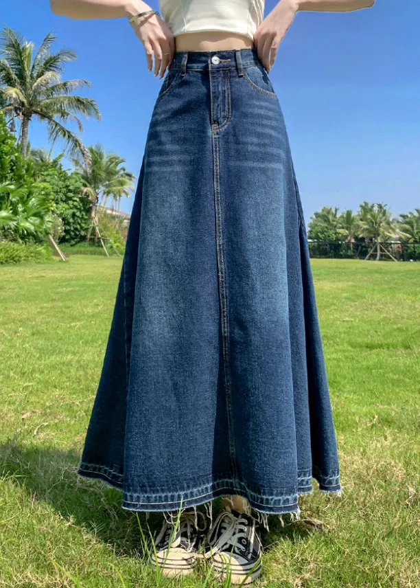 Modern Blue Pockets High Waist Patchwork Denim A Line Skirts Summer LY9114