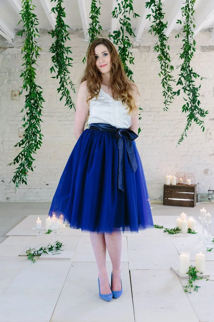 Navy Midi Tulle Skirt