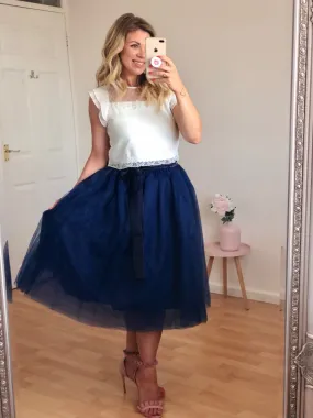 Navy Midi Tulle Skirt