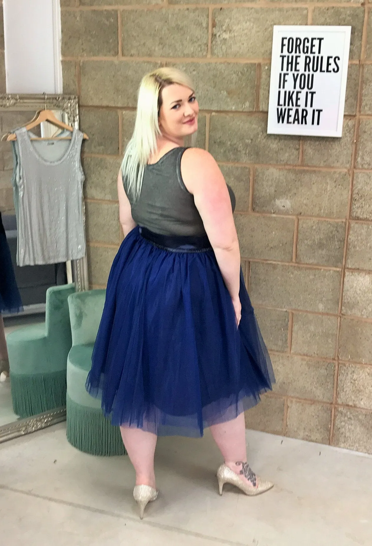 Navy Midi Tulle Skirt