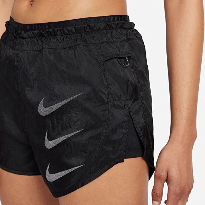 Nike Tempo 2 in 1 Women's Swoosh Black Running Shorts Size L