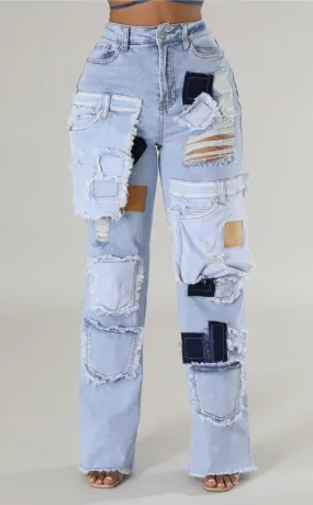 Patchwork Pocket Jeans