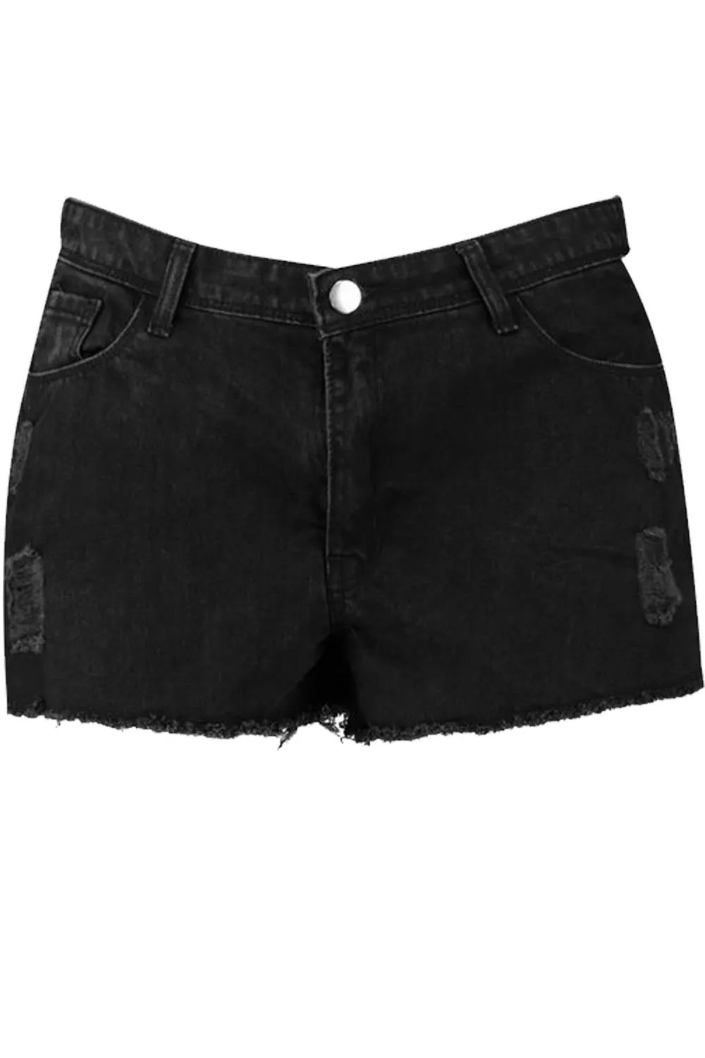 Plus Distressed Frayed Edge Denim Shorts Black - UK 16