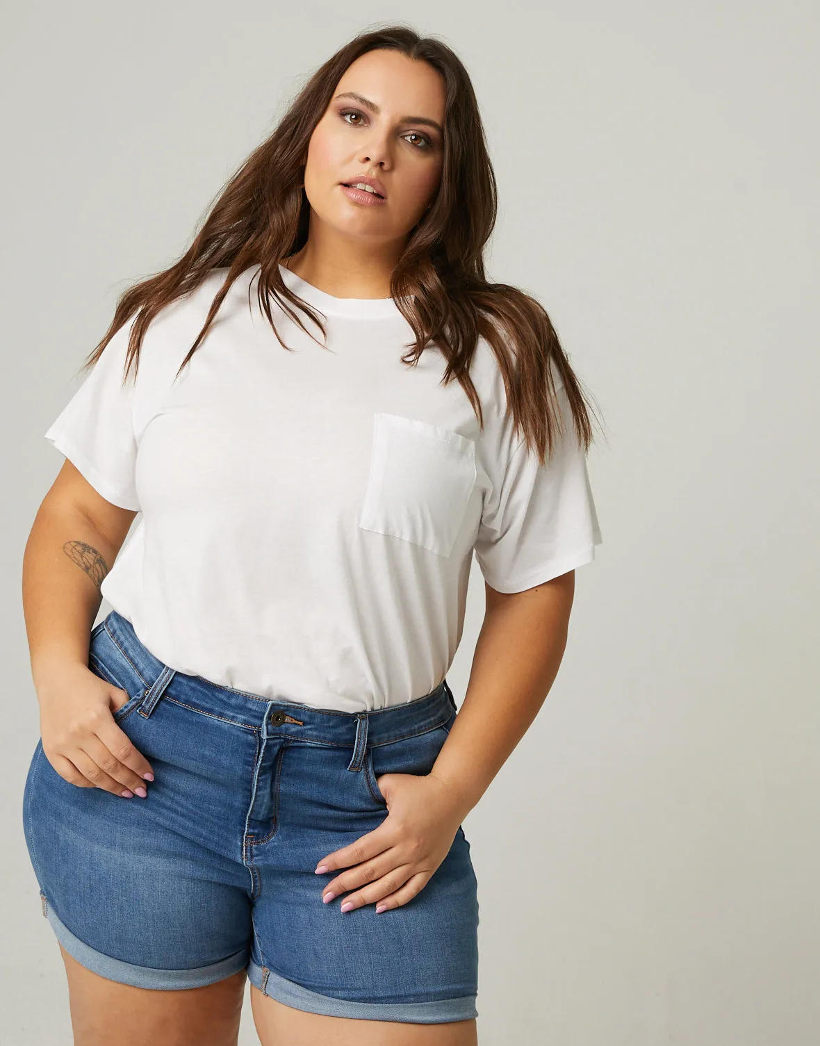 Plus Size Cuffed Denim Shorts