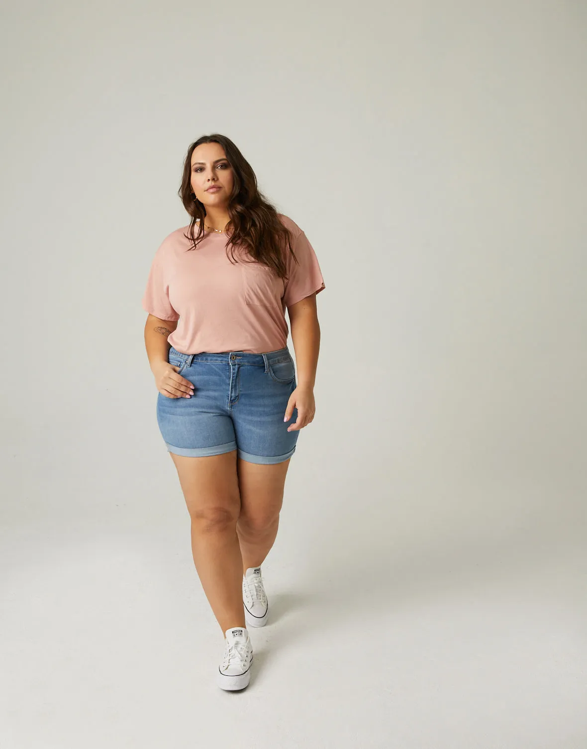 Plus Size Cuffed Denim Shorts