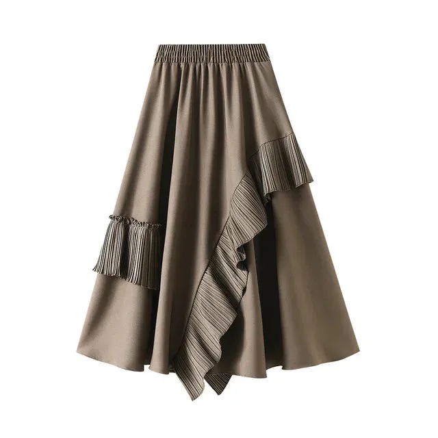 Pre Order:  Ruffle Trim Midi A-Line Skirt