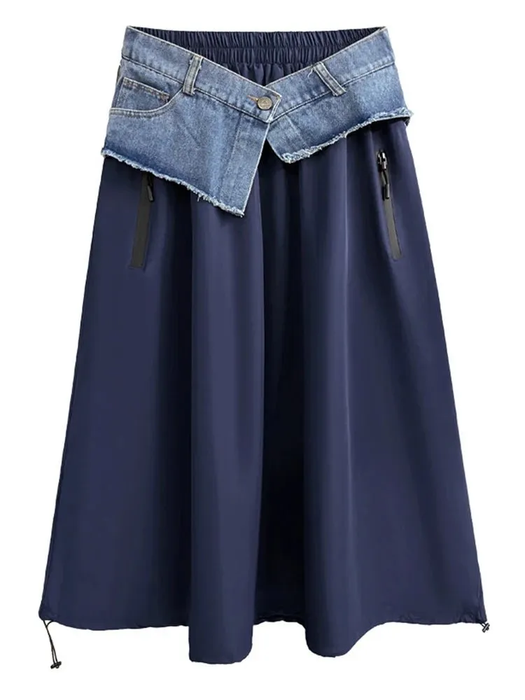 Pre Order:  Washed Denim Waist Wrapped Skirt