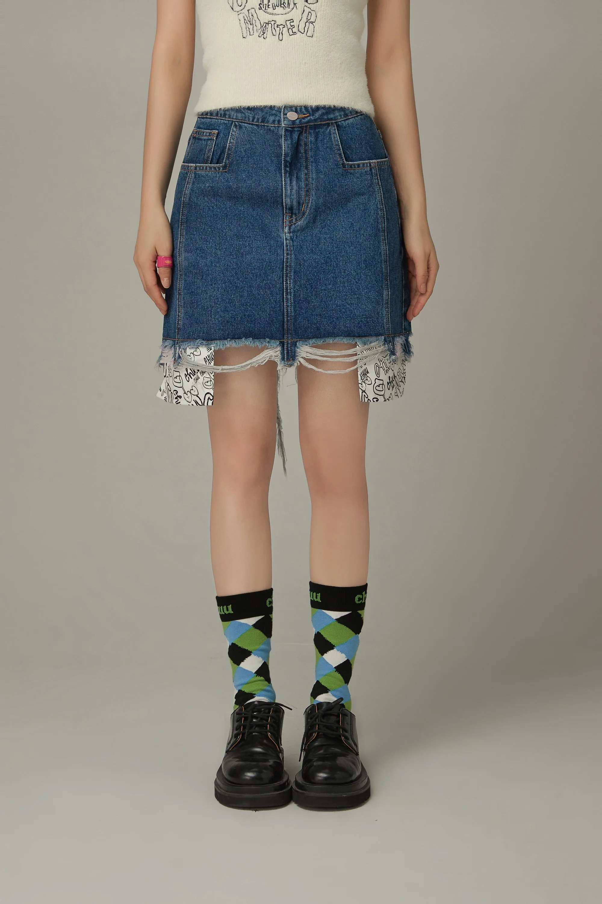 Raw Hem A-Line Denim Skirt