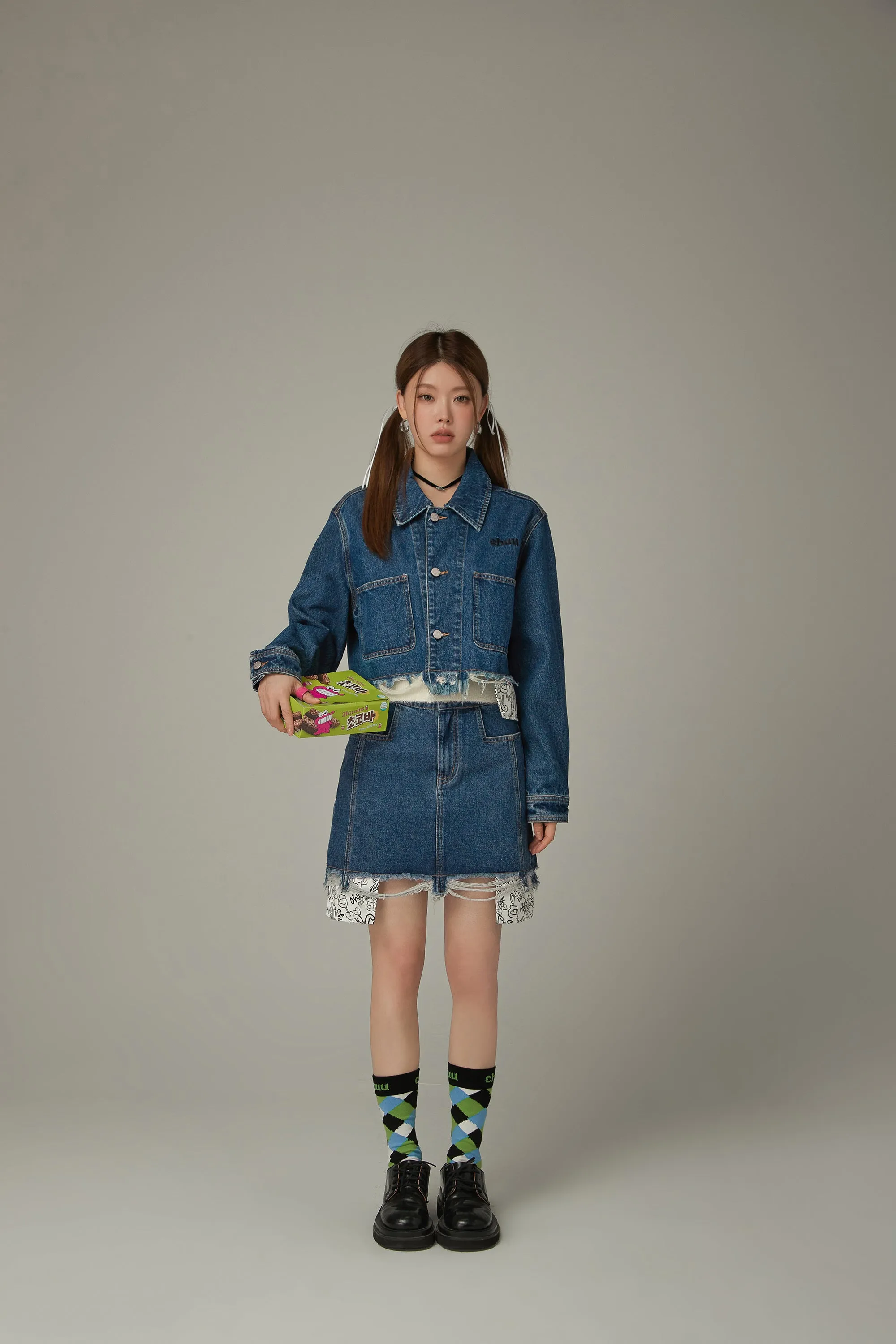 Raw Hem A-Line Denim Skirt