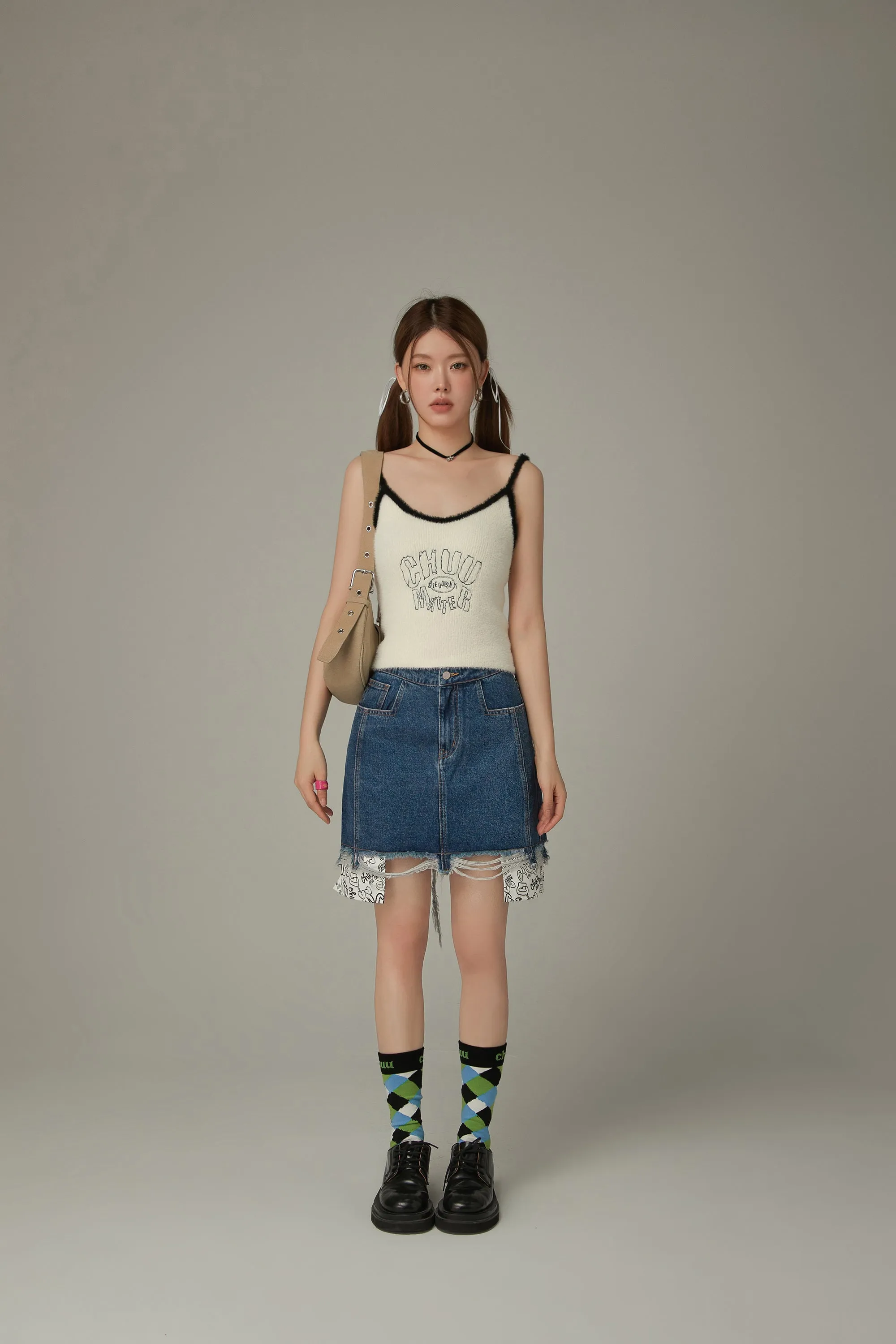 Raw Hem A-Line Denim Skirt