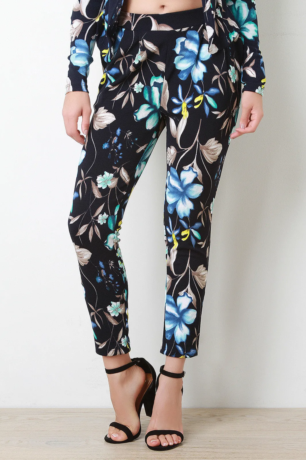 Textured Knit Midnight Glow Floral High Waisted Pants