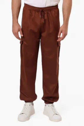 Urbanology Tie Waist Suede Cargo Jogger Pants - Brown