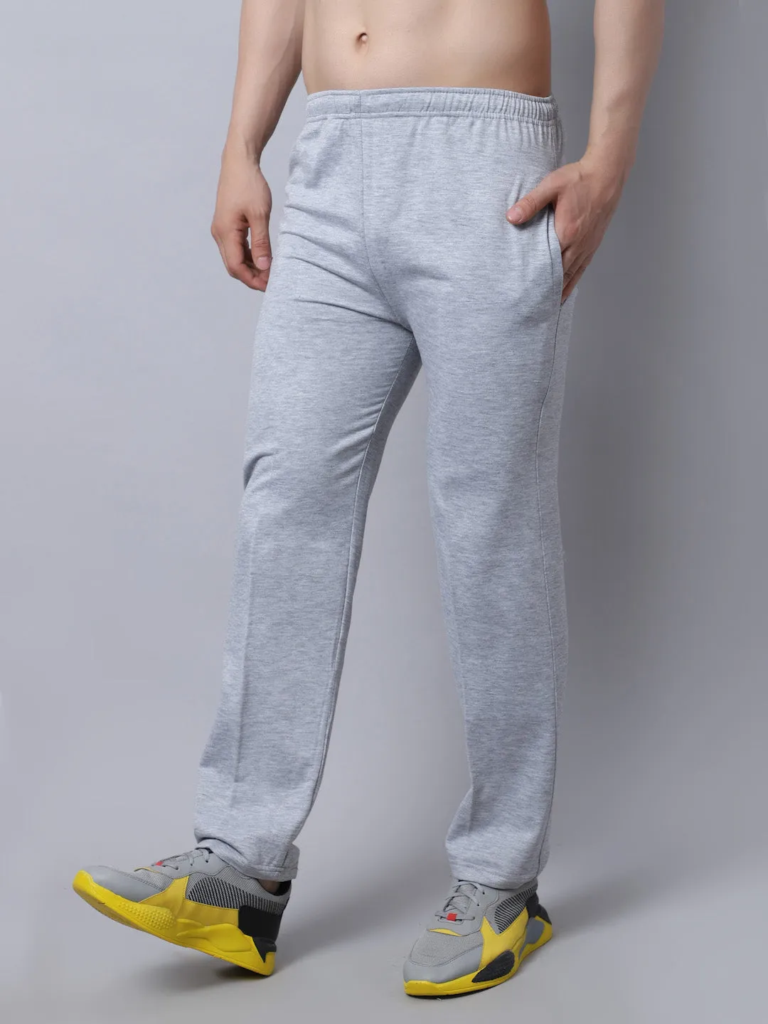 Vimal Jonney Fleece Regular-Fit Grey Melange Cotton Trackpant for Men