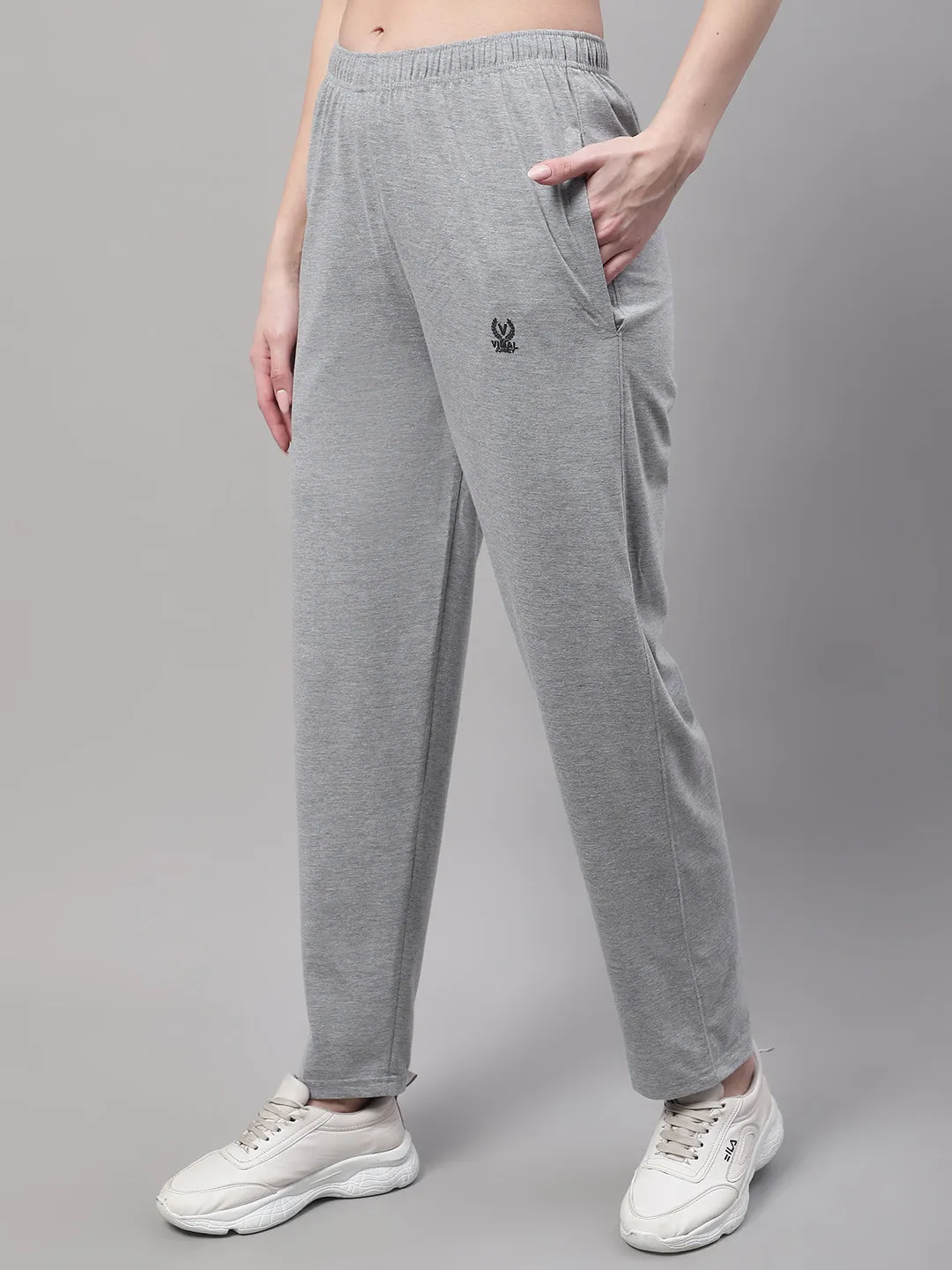 Vimal Jonney Grey Melange Regular fit Cotton Trackpant for Women(Zip On 1 Side Pocket)