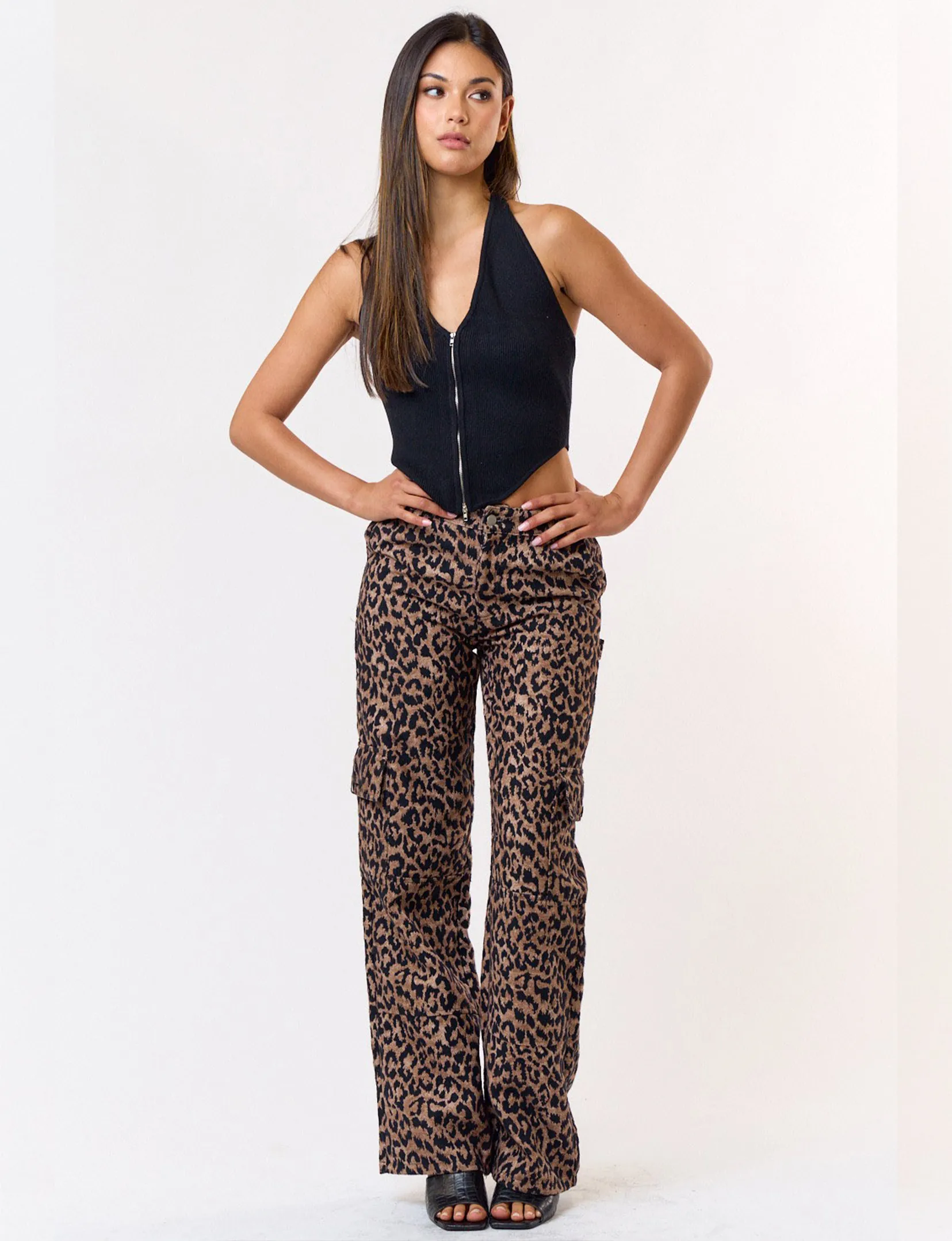 Wide Leg Cargo Pant, Leopard