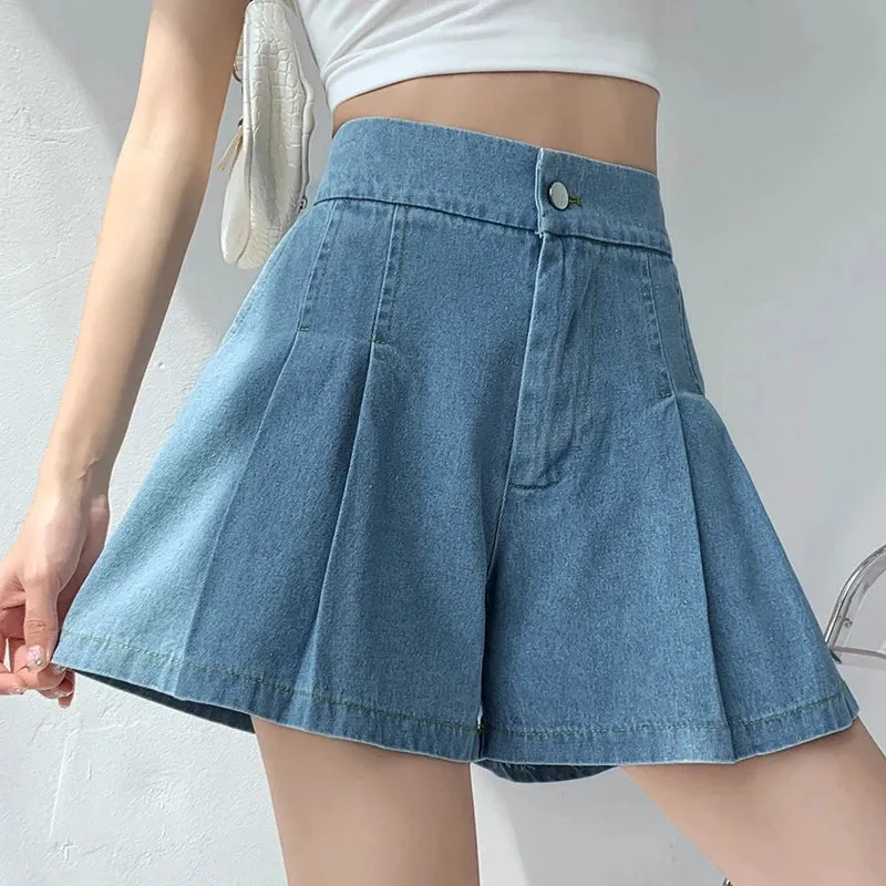 Zane Pleated Denim Shorts