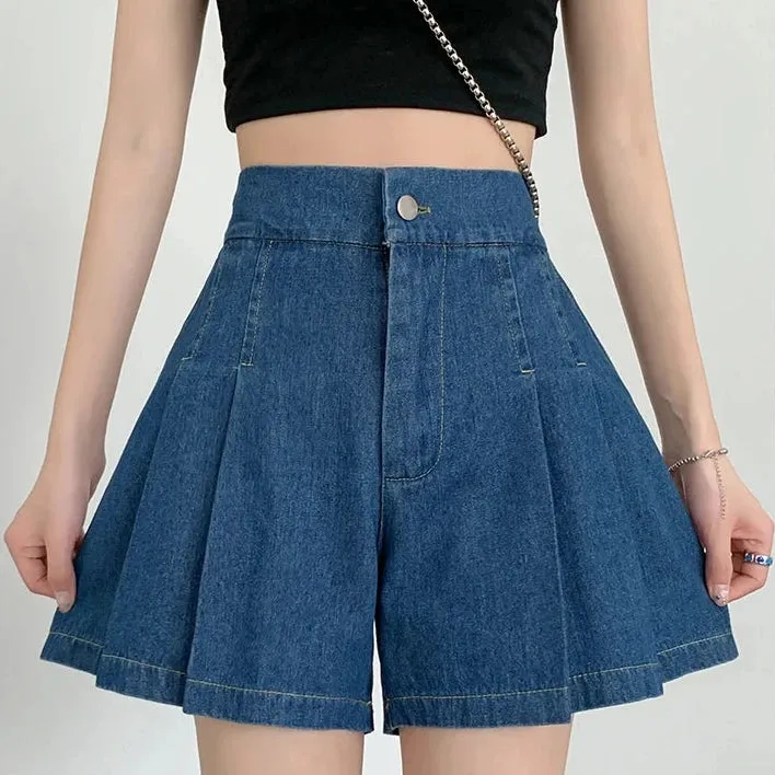 Zane Pleated Denim Shorts