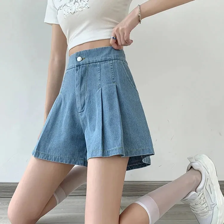 Zane Pleated Denim Shorts