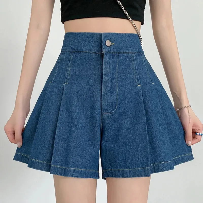 Zane Pleated Denim Shorts