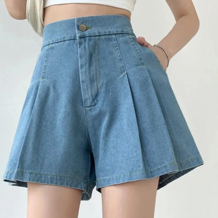 Zane Pleated Denim Shorts