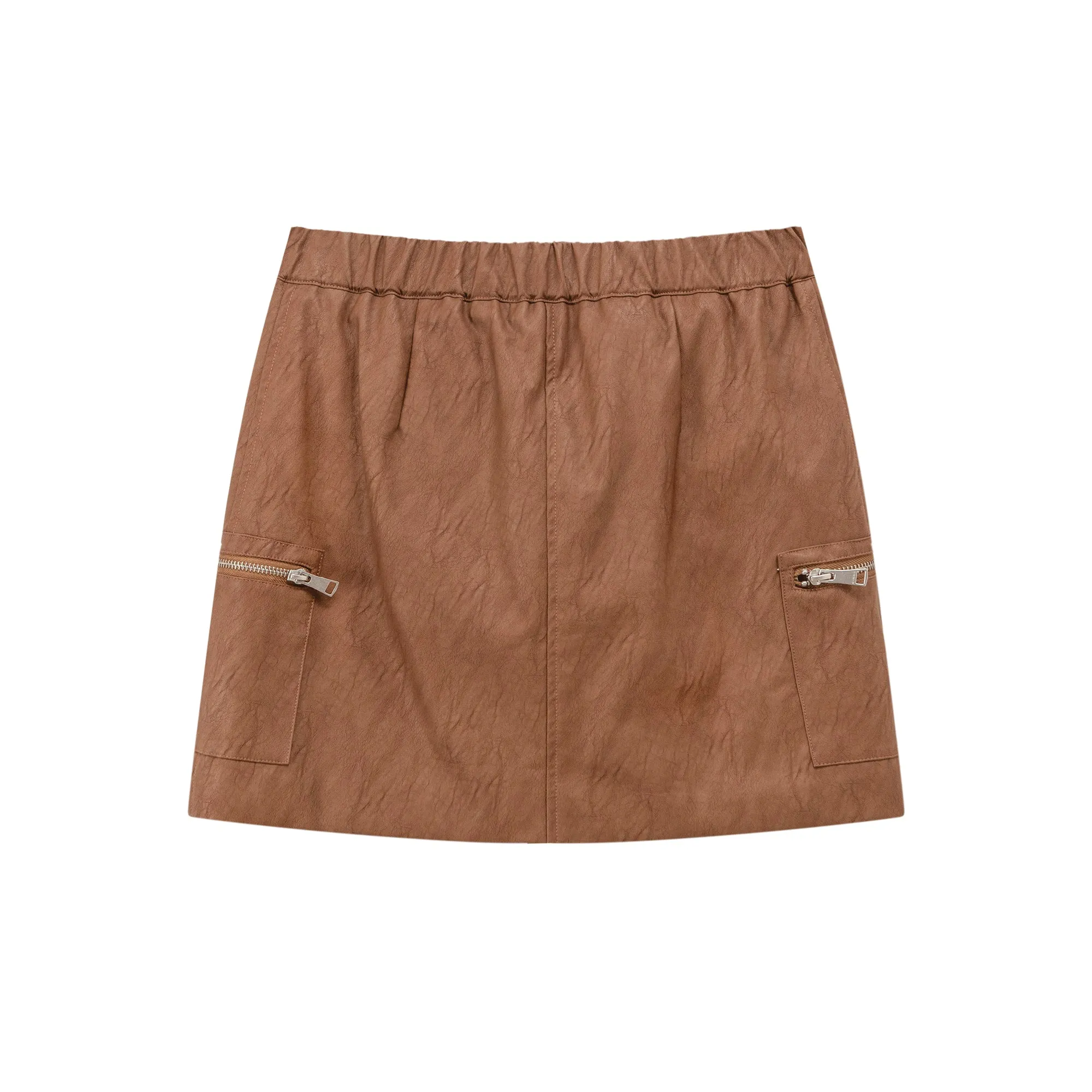 Zip-Up Leather A-Line Skirt